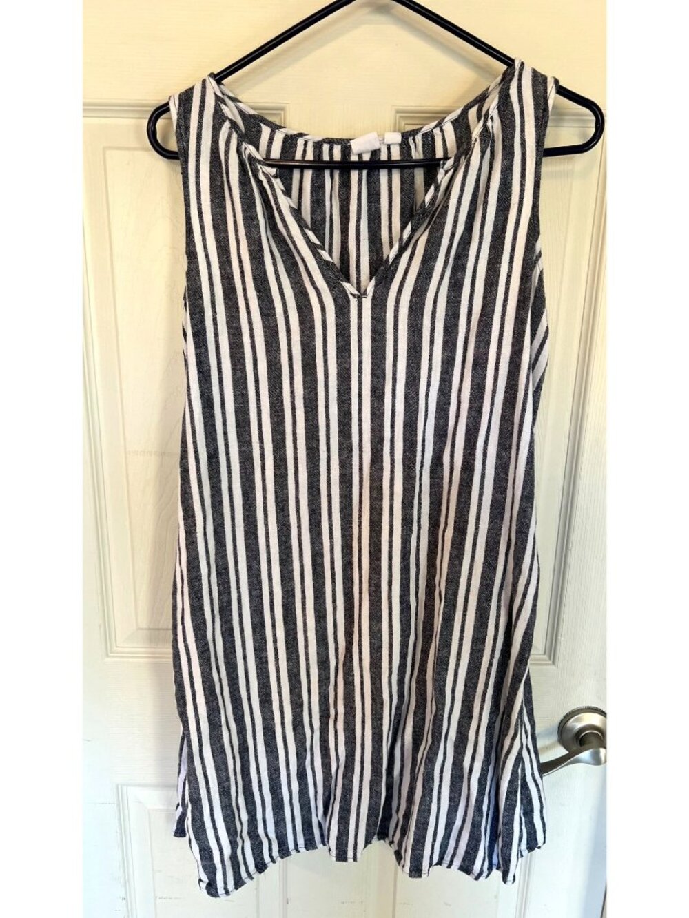 Gap Grey & White Striped Sleeveless Linen Blend Mini Dress Nautical XS Coastal - Picture 2 of 9